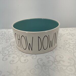 Rae Dunn Ceramic "Chow Down"‎ Pet Bowl Blue Interior